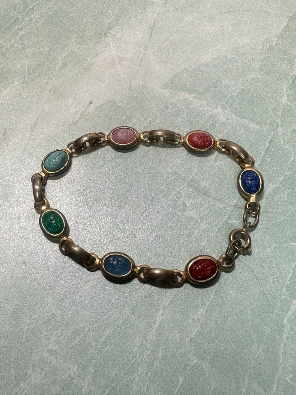 Vintage Scarab Egyptian Revival Delicate Gold Tone Bracelet